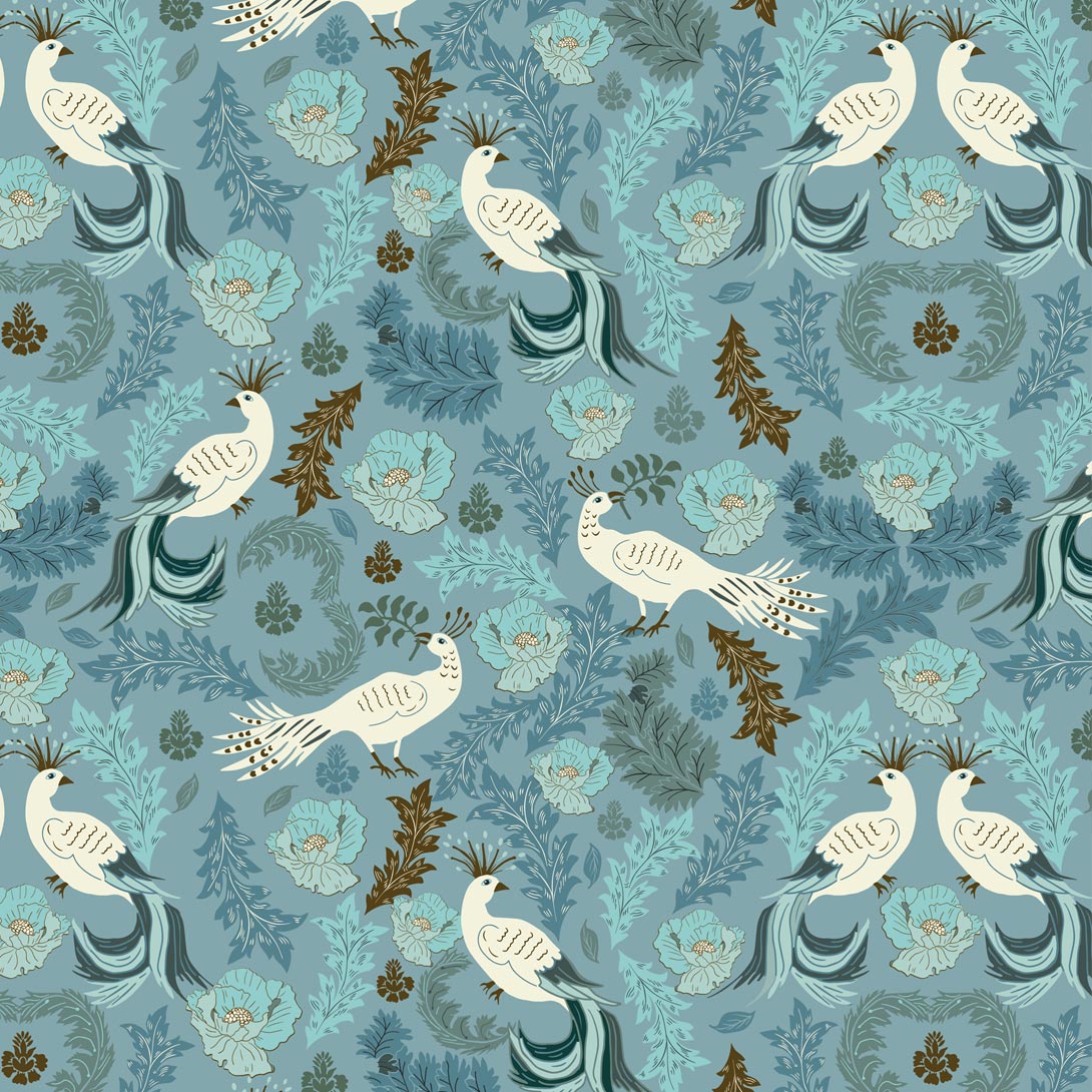 Damask Designer Birds Fabric