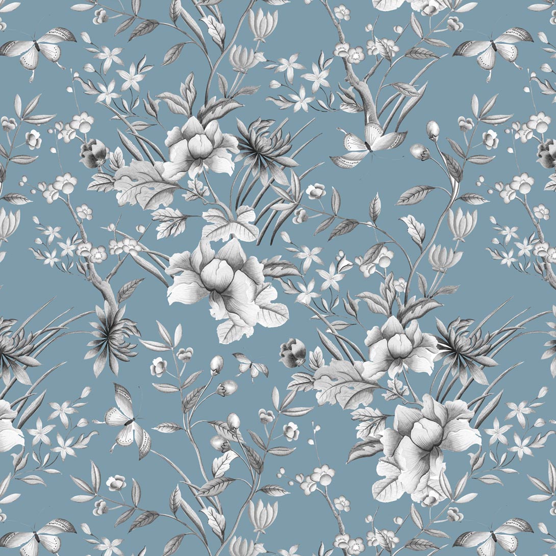 Chinoiserie botanical floral blue