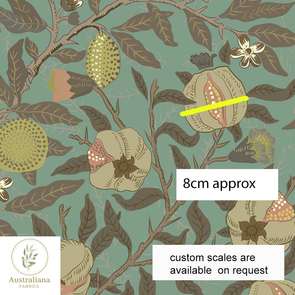 Amanda Joy Fabrics Fabric 1 metre / Cotton Canvas: 310gsm (upholstery) / Large William Morris Pomegranate Fruit ~ Green