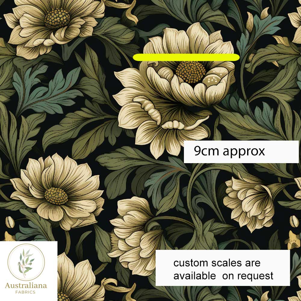 Amanda Joy Fabrics Fabric 1 metre / Cotton Canvas medium / Large Scale Victorian Era Vintage Floral V Upholstery
