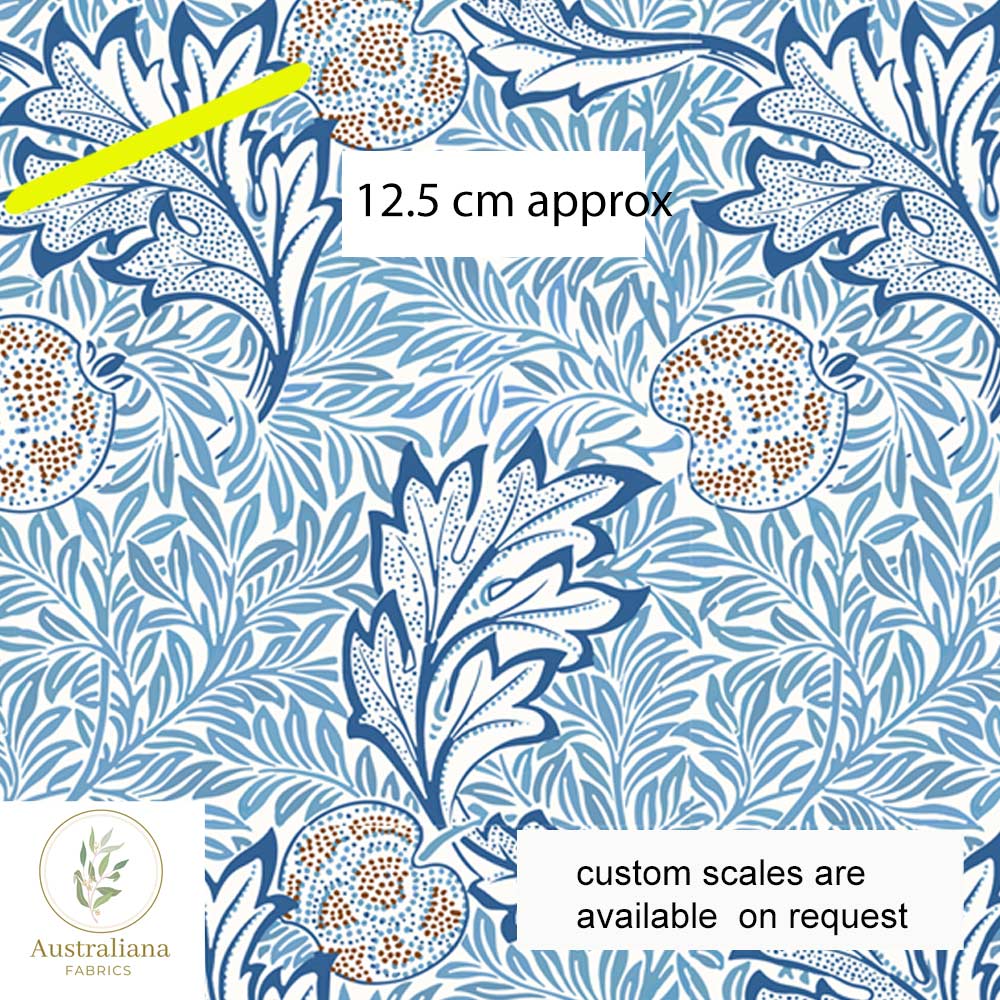 Amanda Joy Fabrics Fabric 1 metre / Cotton Sateen / Large William Morris Apple Fabric Blue