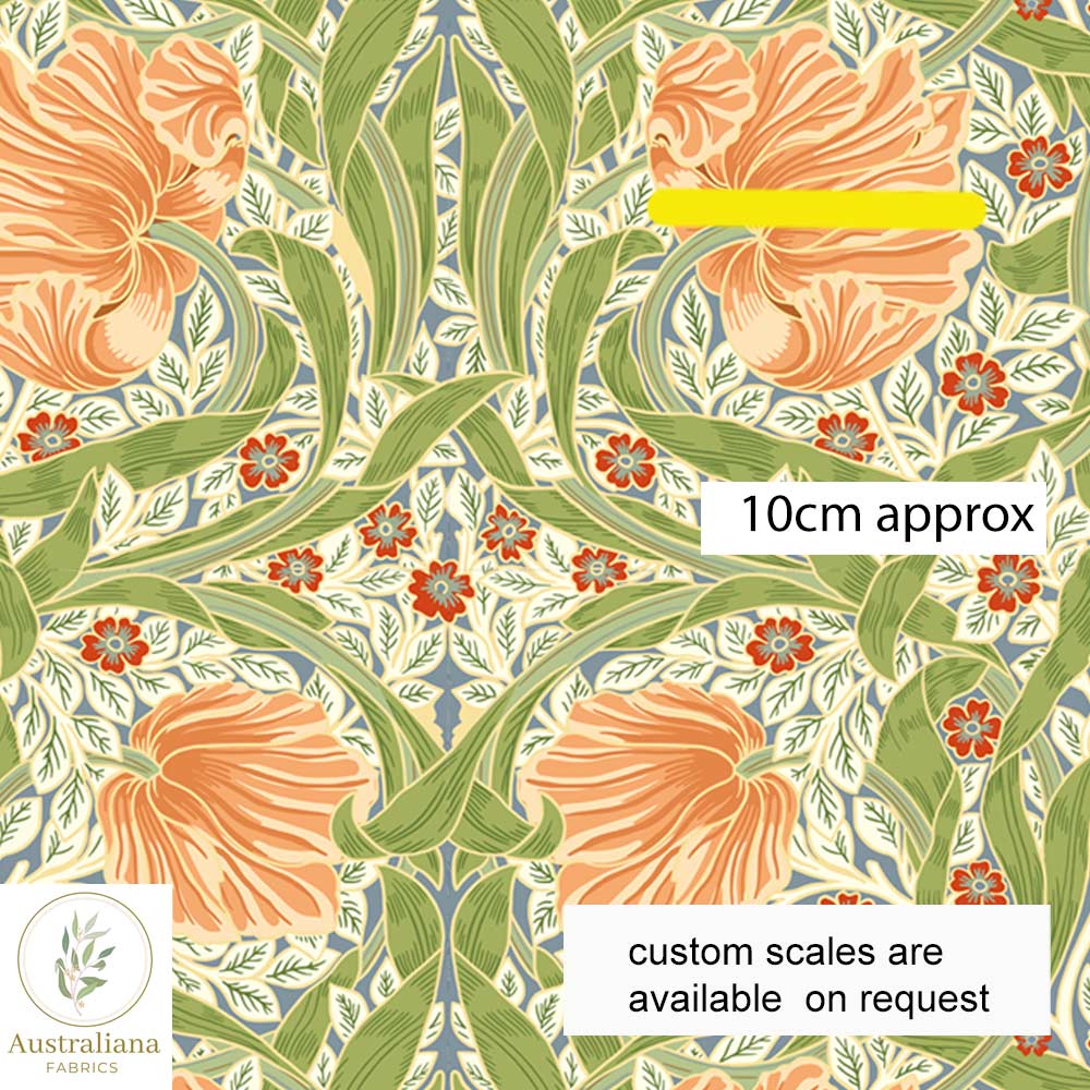 Amanda Joy Fabrics Fabric 1 metre / Cotton Sateen / large William Morris Pimpernel Tea Party