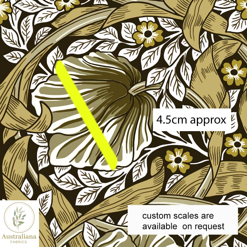 Amanda Joy Fabrics Fabric 1 metre / Cotton Sateen / Medium William Morris Pimpernel Black & Gold