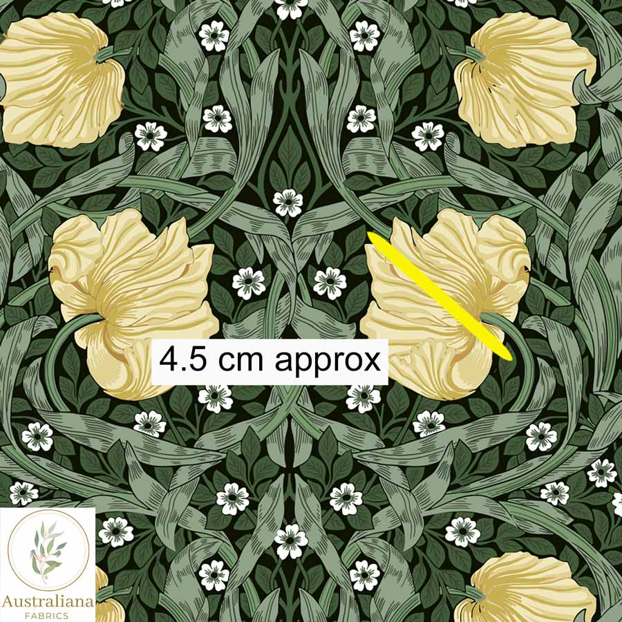 Amanda Joy Fabrics Fabric 1 metre / Cotton Sateen / medium William Morris Pimpernel Honey & Sage Green