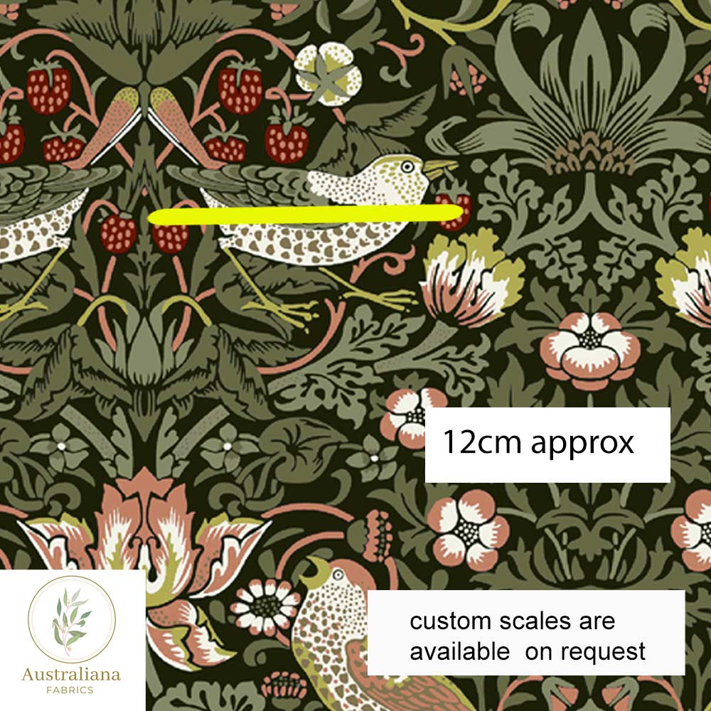 Amanda Joy Fabrics Fabric 1 metre / Cotton Sateen / X Large William Morris Strawberry Thief ~ Sage Green
