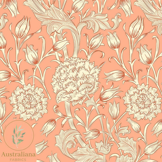 Amanda Joy Fabrics Fabric 1 metre / Linen/Cotton Blend for curtains & interiors William Morris Wild Tulips Peach Drapery