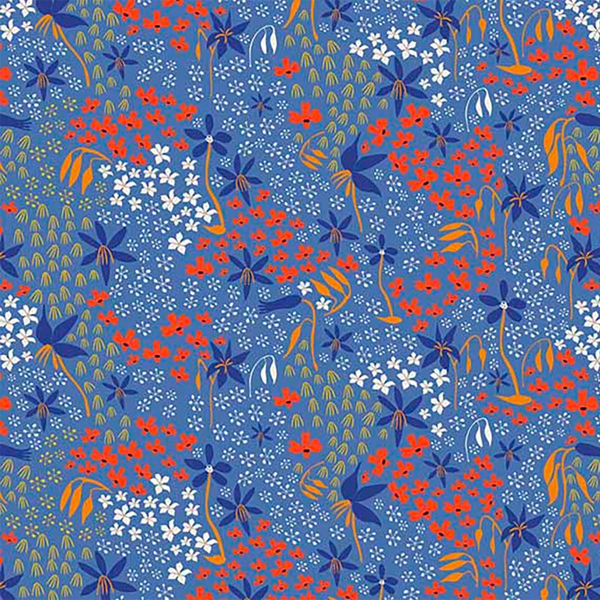 Amanda Joy Fabrics Fabric 1 Metre / Premium woven cotton sateen 150gsm Aussie Flower Story Fabric Blue