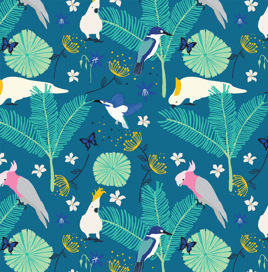 Amanda Joy Fabrics Fabric 1 Metre / Premium woven cotton sateen 150gsm Australian Birds: Cockatoos, Kingfishers and Galahs Fabric