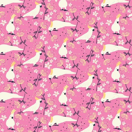Amanda Joy Fabrics Fabric 1 Metre / Premium woven cotton sateen 150gsm Cockatoo fabric Pink