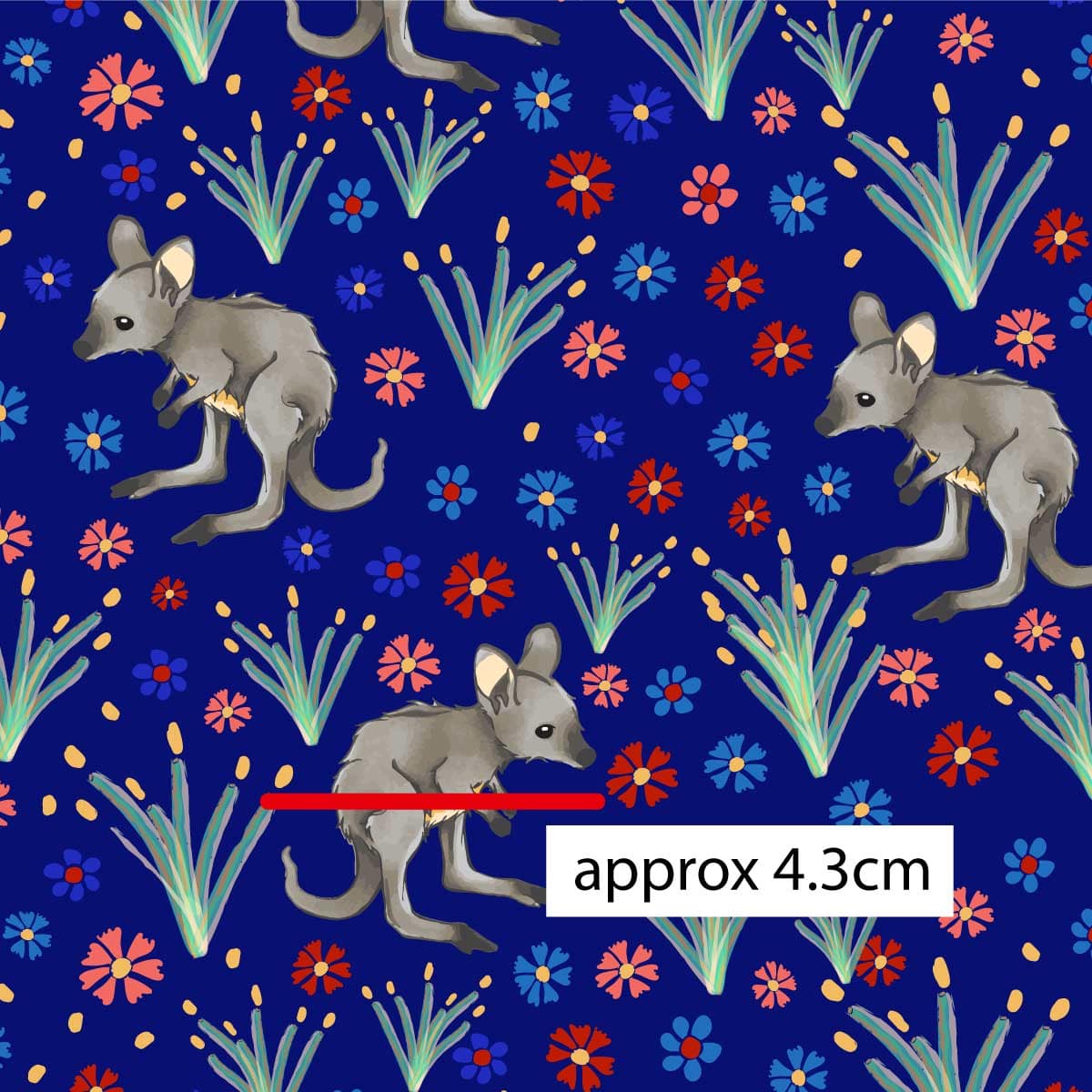 Amanda Joy Fabrics Fabric 1 Metre / Premium woven cotton sateen 150gsm Joey Kangaroo Garden Fabric Blue