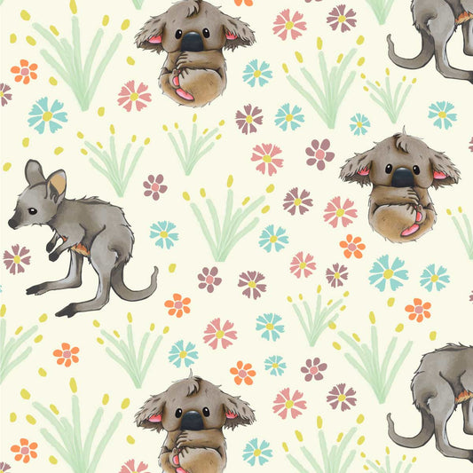 Amanda Joy Fabrics Fabric 1 Metre / Premium woven cotton sateen 150gsm Joey Koala Garden Fabric Cream
