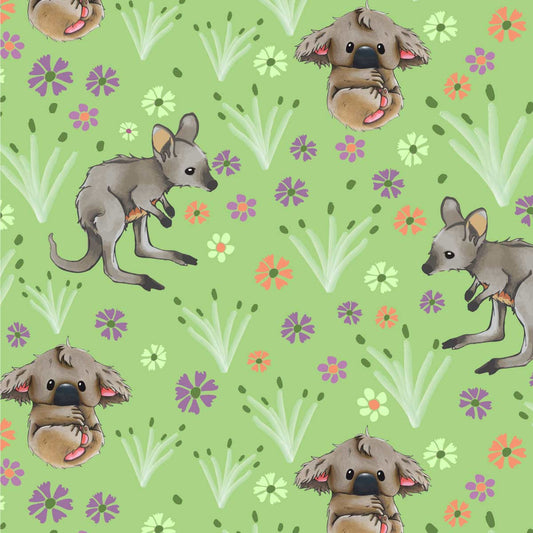 Amanda Joy Fabrics Fabric 1 Metre / Premium woven cotton sateen 150gsm Joey Koala Garden Green Fabric