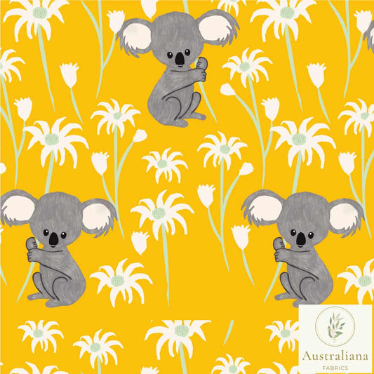 Amanda Joy Fabrics Fabric 1 Metre / Premium woven cotton sateen 150gsm Sweet Koala on Yellow