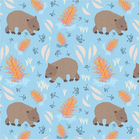Amanda Joy Fabrics Fabric 1 Metre / Premium woven cotton sateen 150gsm Wombat Walt Fabric Blue