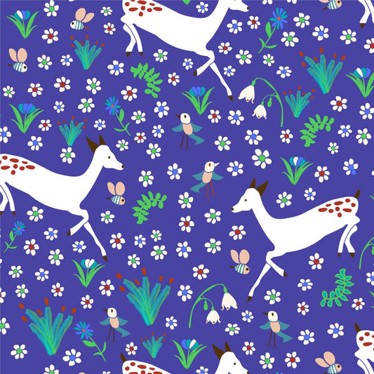 Amanda Joy Fabrics Fabric 1 metre / Premium woven cotton sateen 150gsm Woodlands Running Deer  ~ Purple