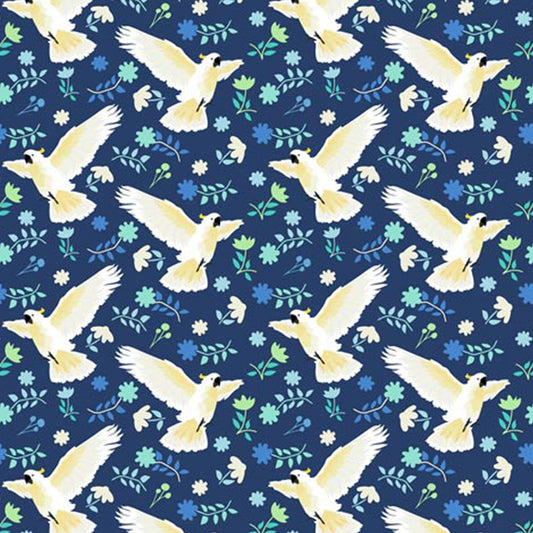 Amanda Joy Fabrics Fabric 1 metre Soaring Cockatoo fabric  ~ Dark Blue
