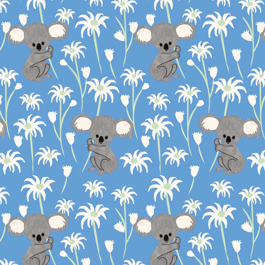Amanda Joy Fabrics Fabric 1 metre Sweet Koala & Flower Fabric - Blue