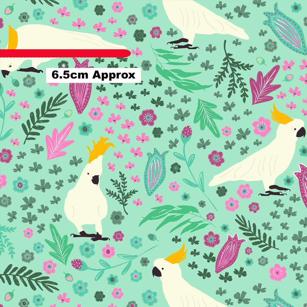 Amanda Joy Fabrics Fabric 50cm Cockatoo Garden on Soft Aqua