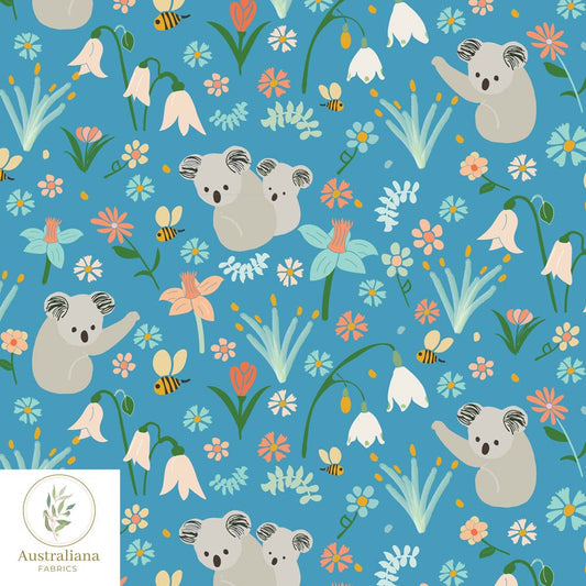 Amanda Joy Fabrics Fabric Cotton Sateen / 1 metre (Cut Continuous) / Blue Koala Garden