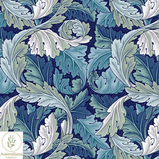 Amanda Joy Fabrics Fabric William Morris Acanthus Leaves Blue Drapery