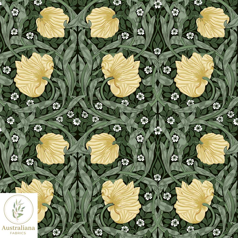 Amanda Joy Fabrics Fabric William Morris Pimpernel Honey & Sage Green