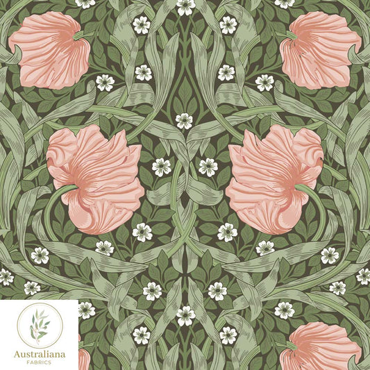 Amanda Joy Fabrics Fabric William Morris Pimpernel Olive & Peach