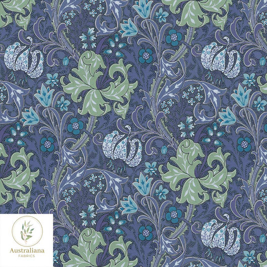 Amanda Joy Fabrics Fabric 1 metre / 100% Linen medium Golden Lily Blue & Green