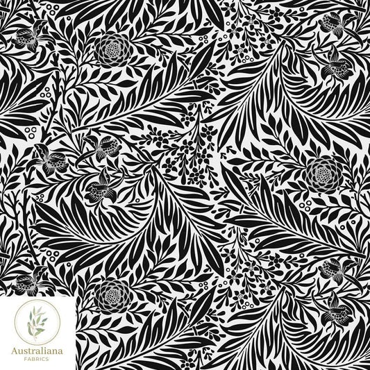 Amanda Joy Fabrics Fabric William Morris Larkspur Black & White