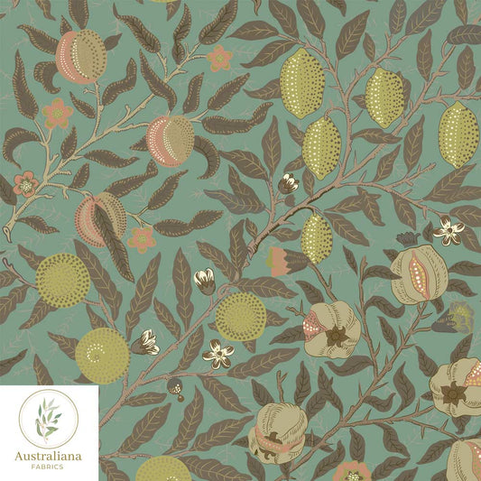 Amanda Joy Fabrics Fabric William Morris Pomegranate Fruit ~ Green