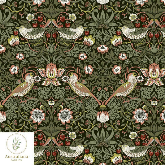 Amanda Joy Fabrics Fabric William Morris Strawberry Thief ~ Sage Green